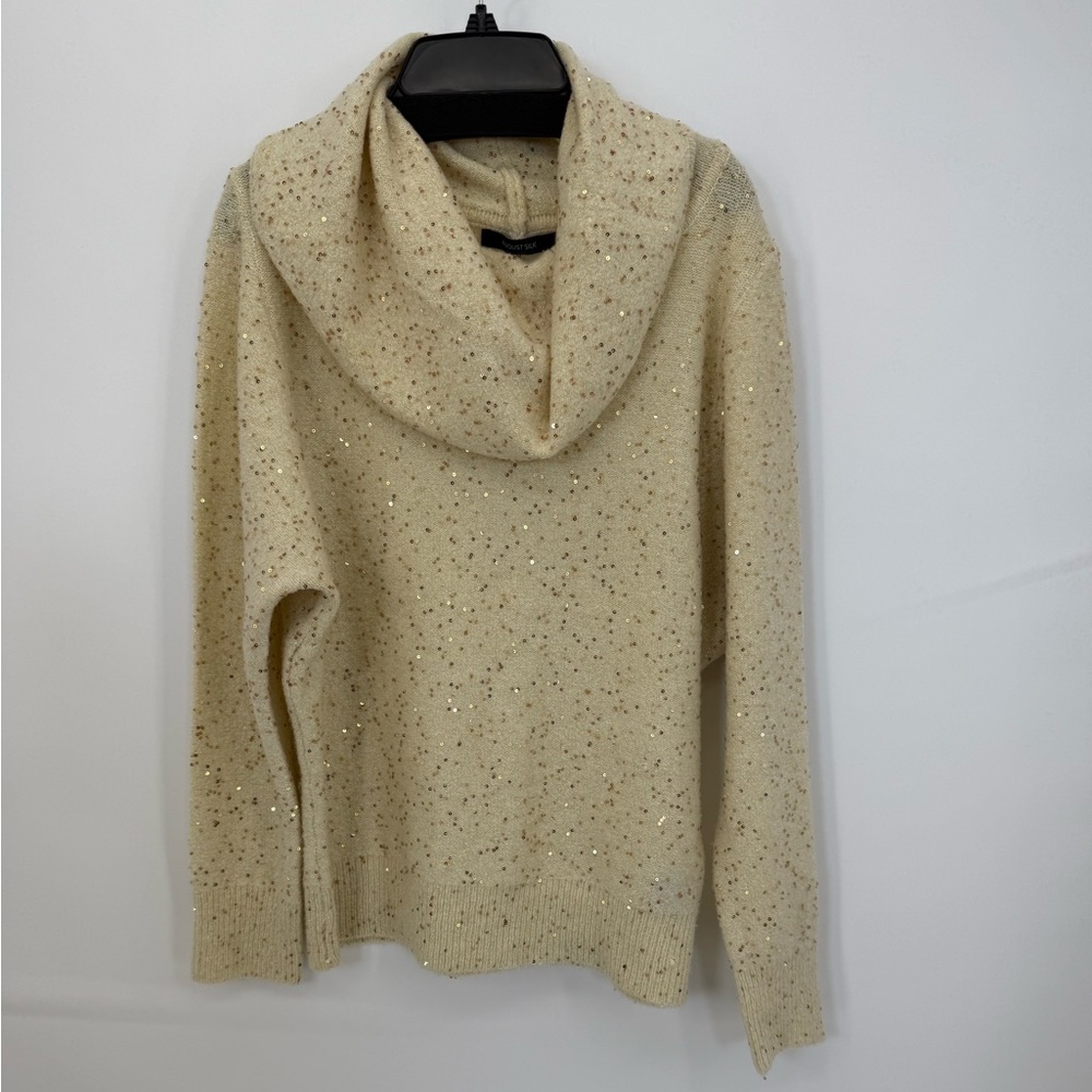 August Silk Sparkling Cream Sweater with Cowl Neck Size Medium